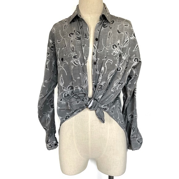 Vintage 80s Lemon by Ivy Gray Floral Button Up Shirt Size Medium - Picture 1 of 8